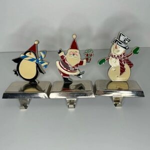 The Christmas‎ Shoppe Metal Stocking Holders Set of 3 Santa Snowman Penguin